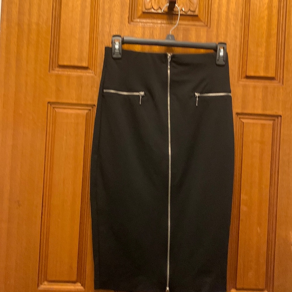 Jennifer Lopez black pencil skirt with zippers front and side